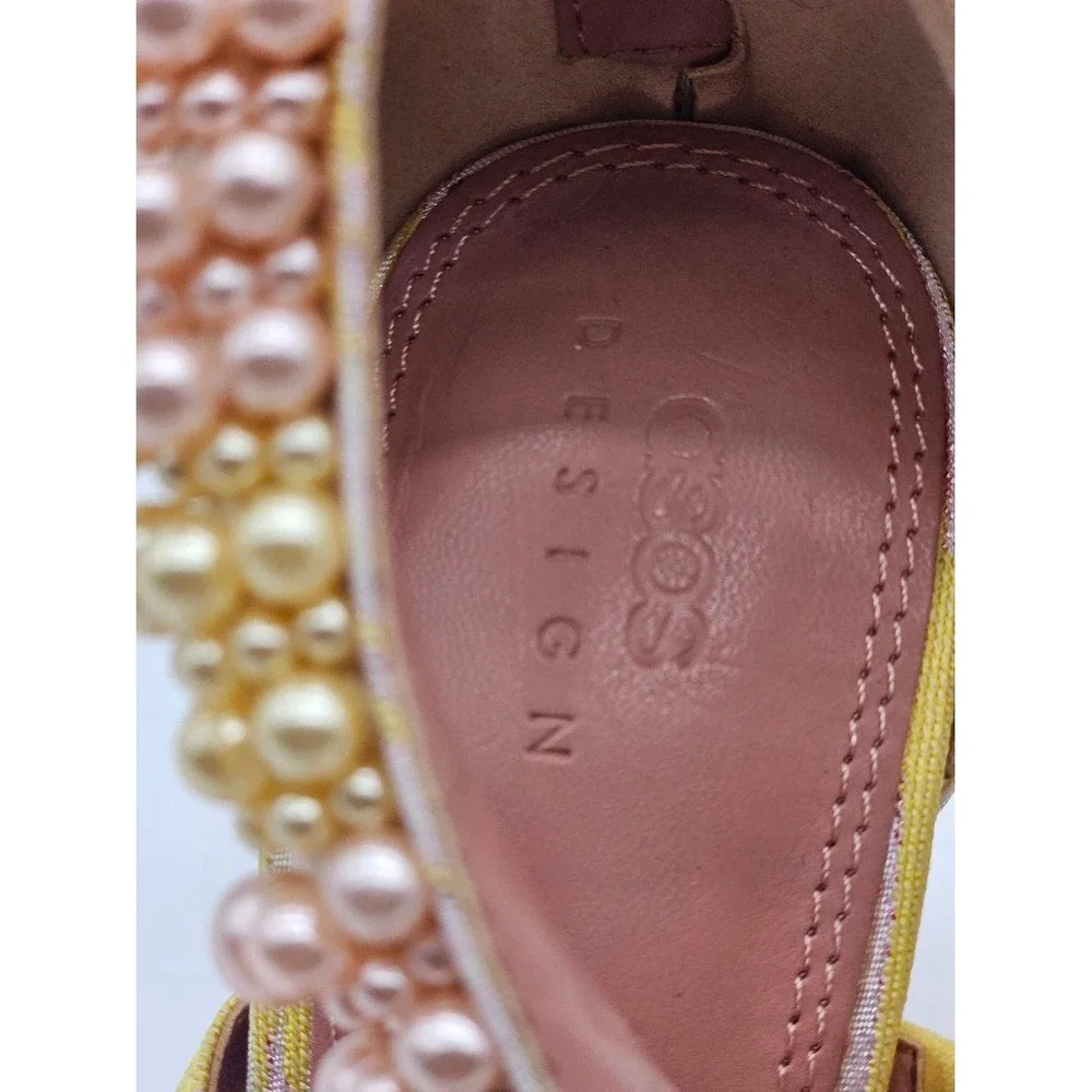 ASOS DESIGN Pumps Women Size 7 Yellow Pearl Embellished Ikat Heels